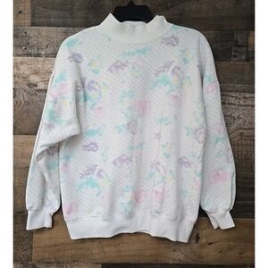 Women Mock Neck Floral Sweater Medium Floral Cottagecore Granny Boho Vintage